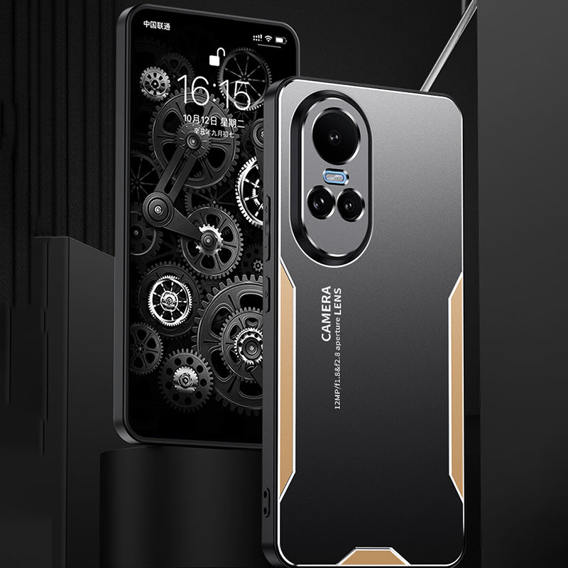 For Oppo Reno10 5G (Global) Phone Case Aluminium Alloy Back TPU Frame Protective Cover - Gold For Oppo Reno10 5G (Global) Phone Case Aluminium Alloy Back TPU Frame Protective Cover - Gold